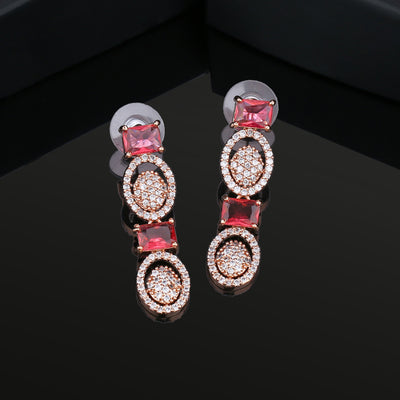 Estele Rose Gold Plated CZ Circular Earrings with Pink Crystals for Women