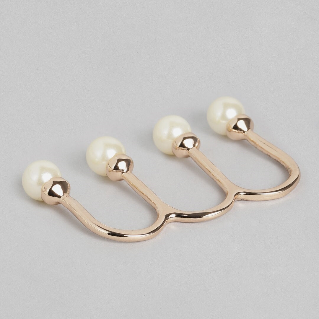 Estele rose gold and white pearl fence design modern trending ring for women (adjustable)