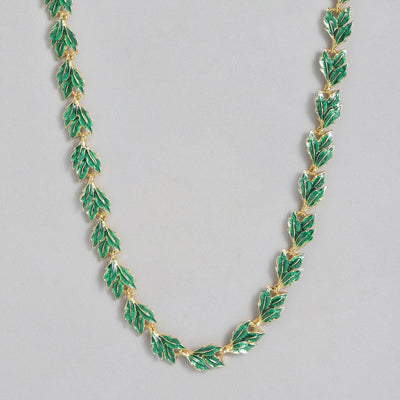 Estele 24 Kt Gold Plated Flower leaf in Green Enamel Necklace for Women