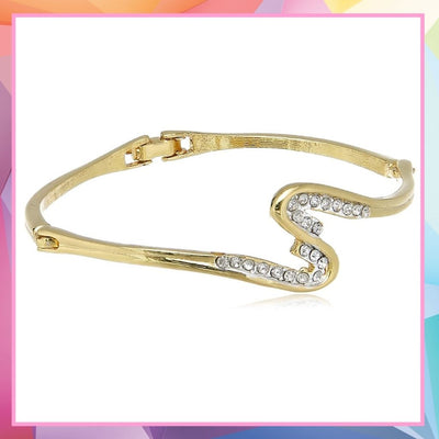 Estele  gold plated Diamond Stone Trendy Design Curve Bracelet for Women