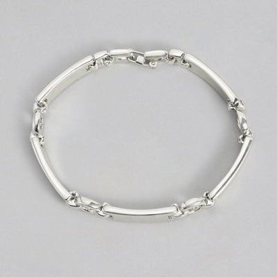 Estele Rhodium plated Violet Stone Rectangular Link Bracelet for Women
