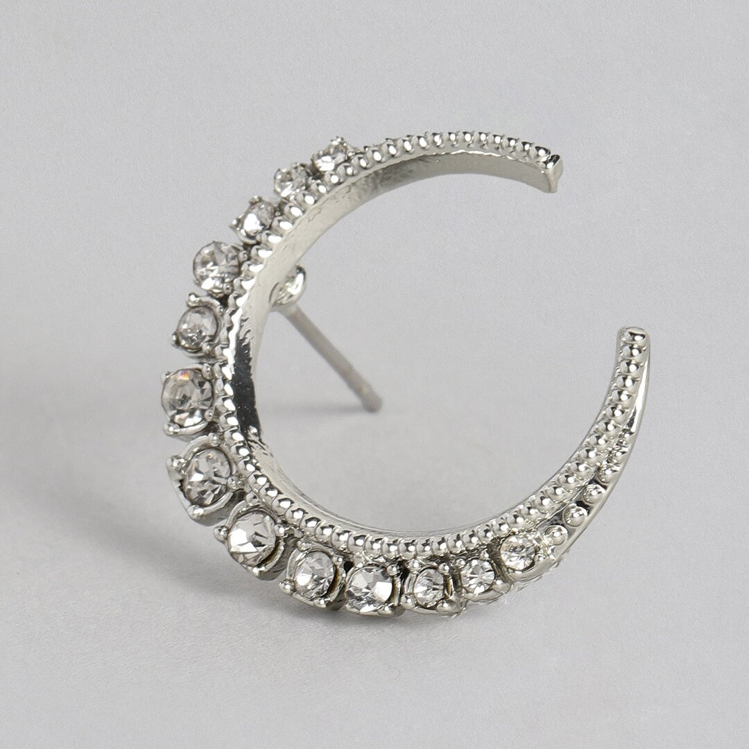 Estele White colour Stone Crescent Earrings for women