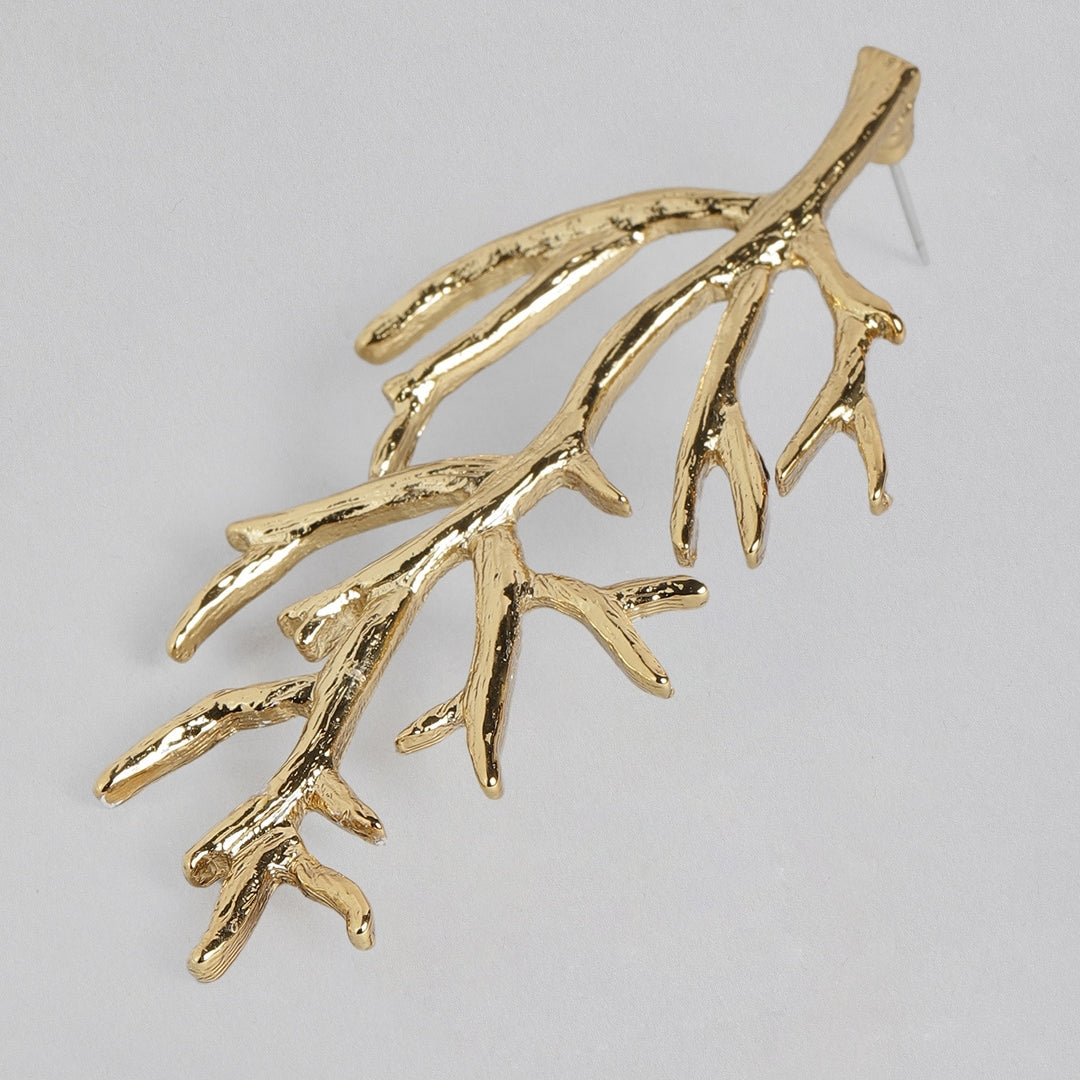 Estele  Gold Plated Designer oversize branch Stud Earrings for women