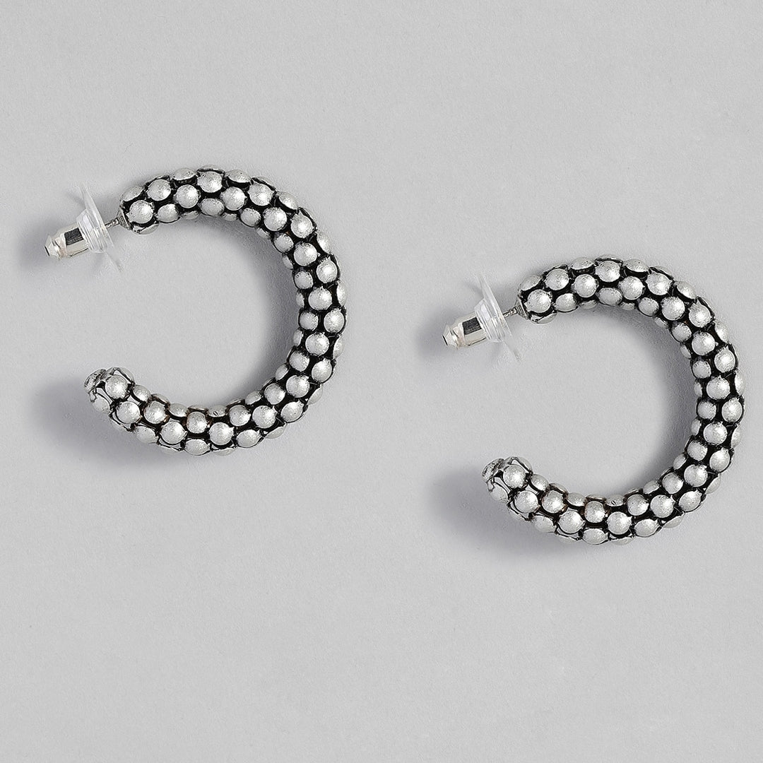Estele Silver Colour and Textured Cxidised Earrings for Women