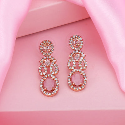 Estele Rose Gold Plated CZ Gorgeous Earrings with Mint Pink Crystals for Women
