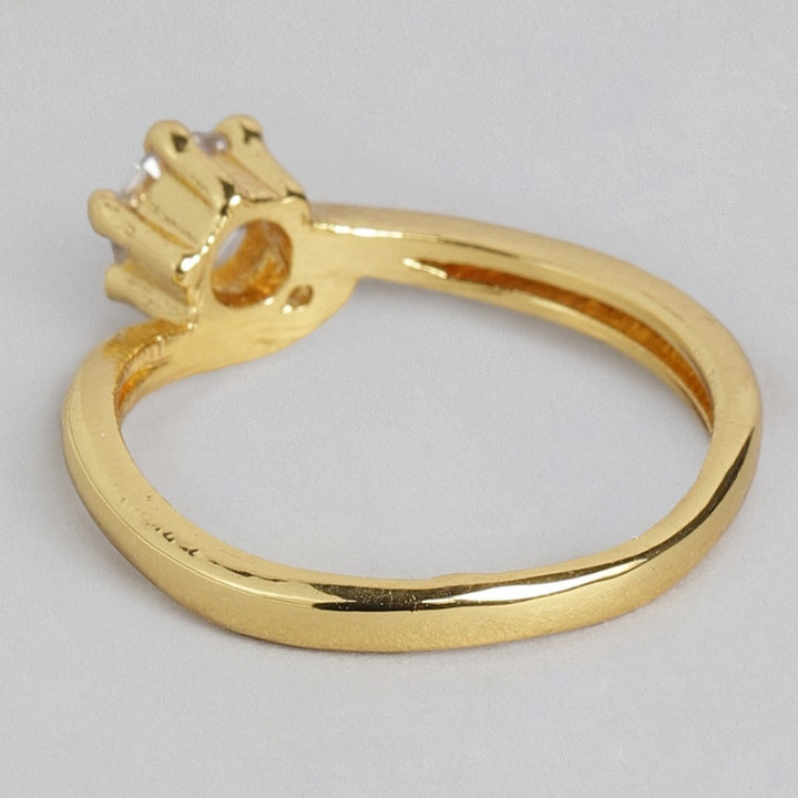 Estele white american diamond on gold plated ring for women (non adjustble)