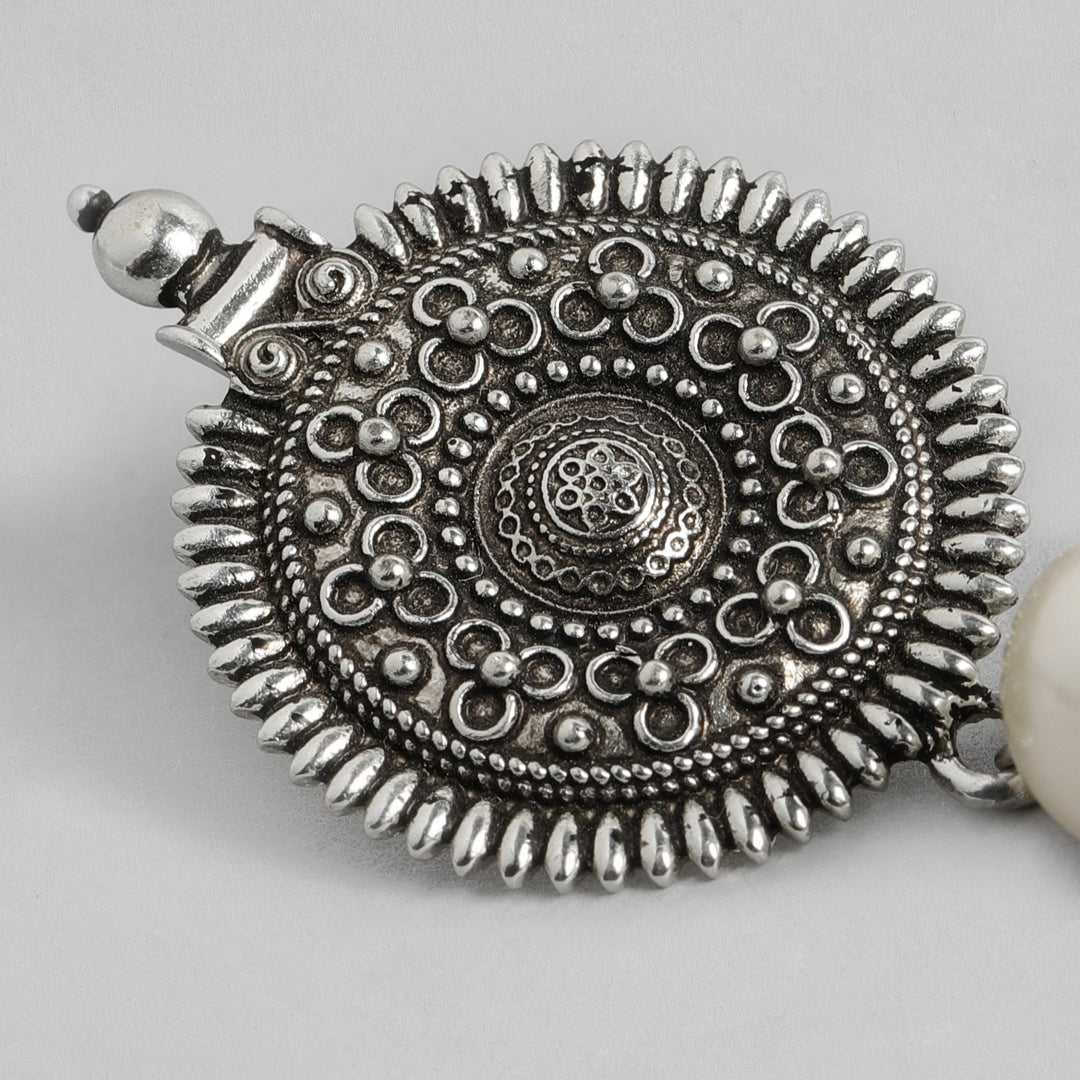 Estele Oxidized Silver Plated Sun Shape With White Pearl Drop earrings for Women, Girls