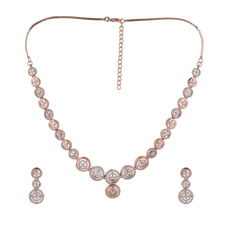 Estele Rose Gold Plated CZ Classic Necklace Set for Women