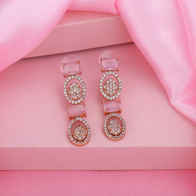 Estele Rose Gold Plated CZ Circular Designer Earrings with Mint Pink for Women