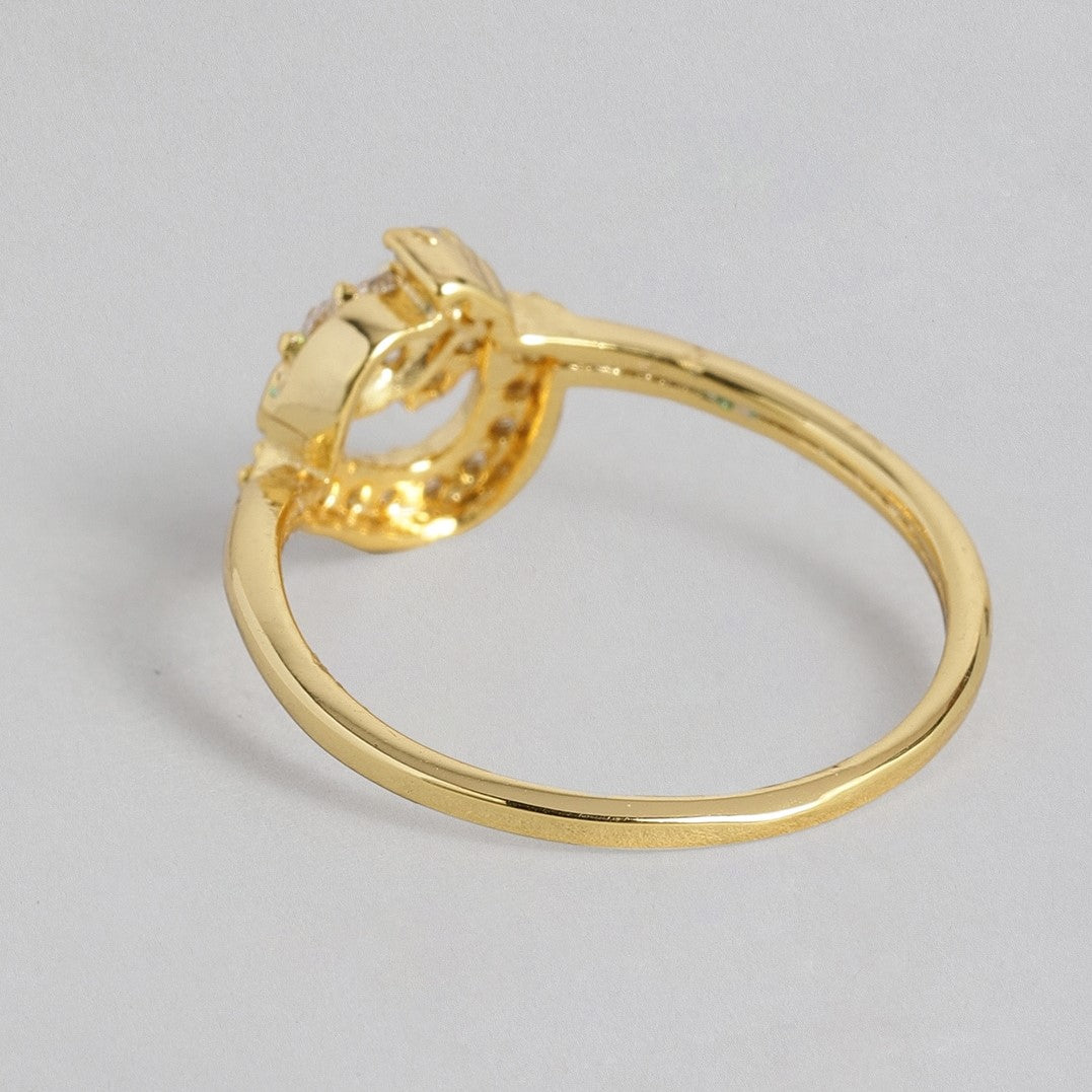 Estele gold plated fancy ring with American diamond for women( non adjustable)