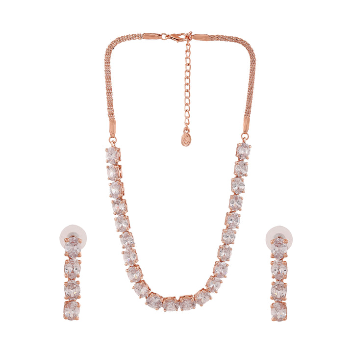 Estele Rose Gold Plated CZ Scintillating Necklace Set for Women