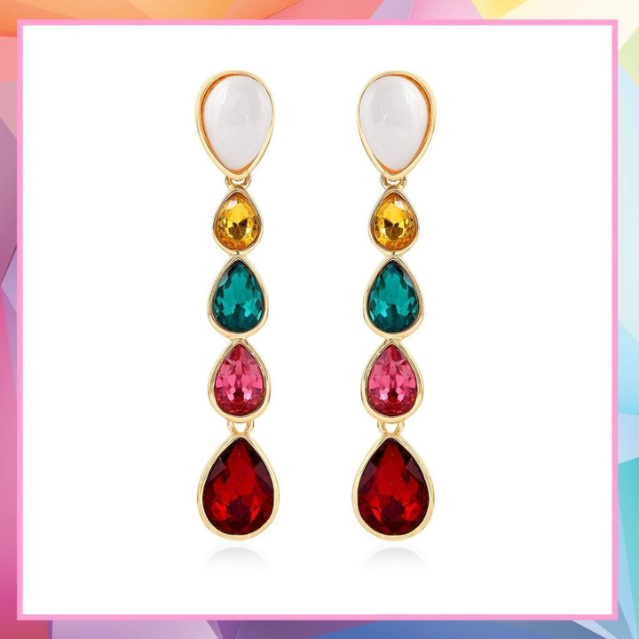 Gift Multicolour Gemstone Crystals Drop Earrings
