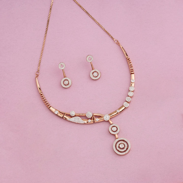 Estele Rose Gold Plated CZ Geometric Designer Necklace Set for Women