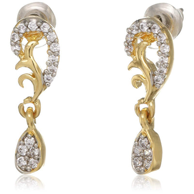 Estele  Gold And Silver Tone Plated Floral Motif Drop Earrings for women