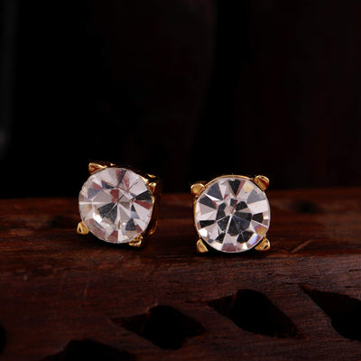 Estele 2-Tone Gold Silver Plated Brass Stud with Grey Colour Enamel and White Crystal Stone Earrings for Women