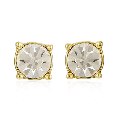 Estele 2-Tone Gold Silver Plated Brass Stud with Grey Colour Enamel and White Crystal Stone Earrings for Women