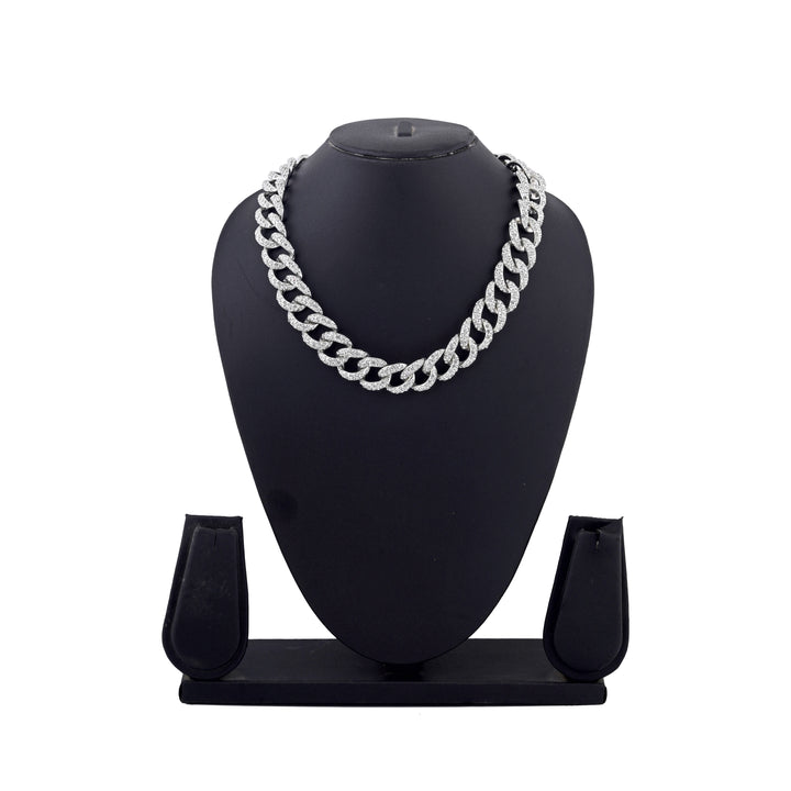 Estele Rhodium Plated Fashionable Cuban Designer Necklace for Women