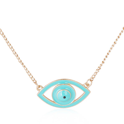 Estele - Gold Plated Turquoise Blue Enamel Evil Eye Pendant for Women / Girls