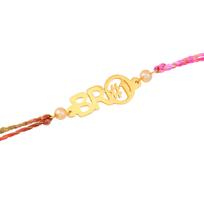 Estele Gold Plated Designer Bro#1 Rakhi with Pearls and Multi-Colored Silk Thread for Men's, Boy's and Kid's