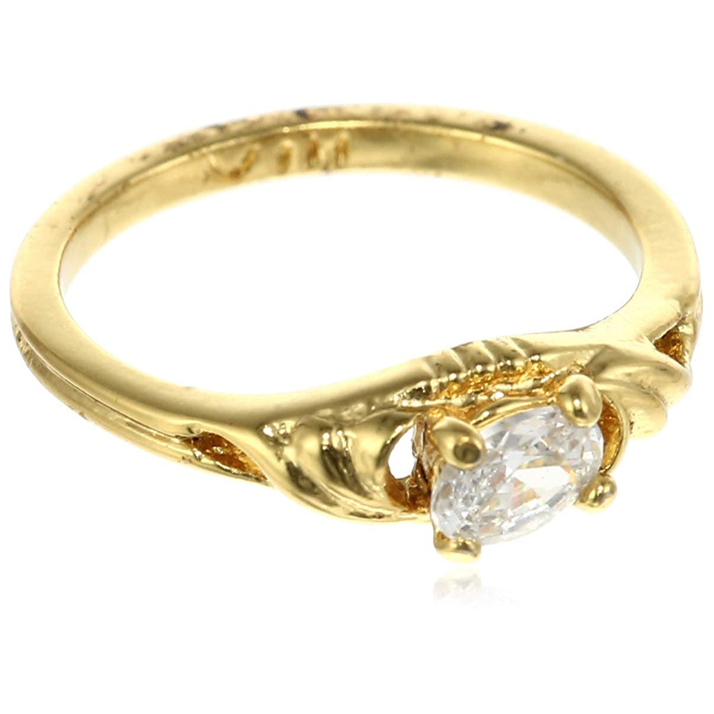 Estele oval shape white stone with gold textured band ring for women( non adjustable)