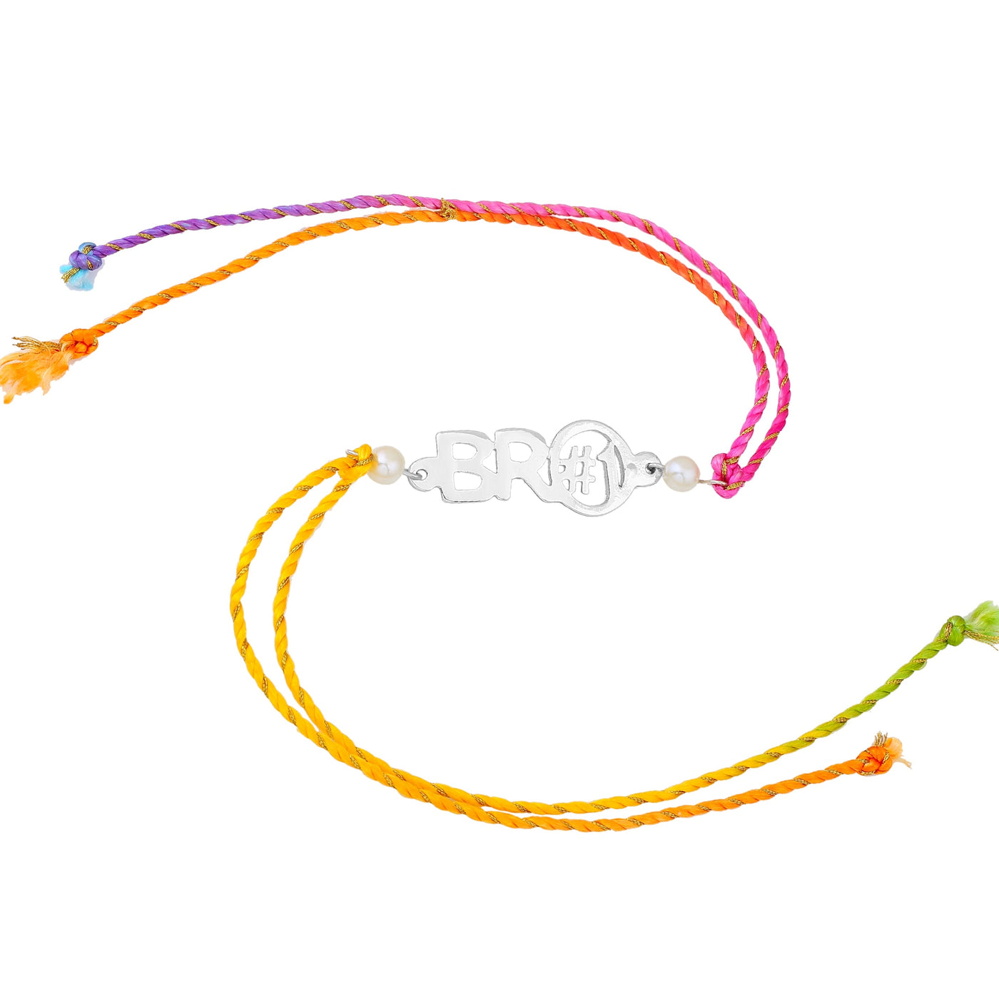 Estele Rhodium Plated Designer Bro#1 Rakhi with Pearls and Multi-Colored Silk Thread for Men's, Boy's and Kid's