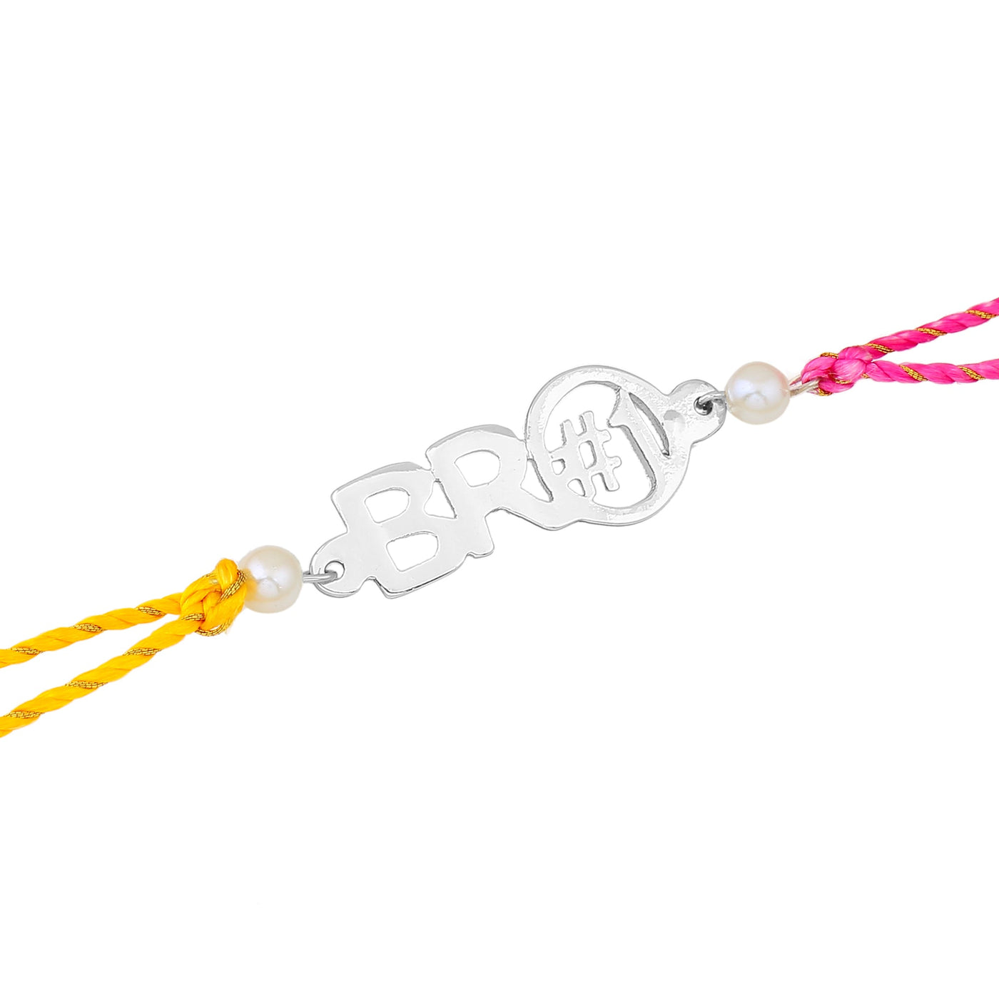 Estele Rhodium Plated Designer Bro#1 Rakhi with Pearls and Multi-Colored Silk Thread for Men's, Boy's and Kid's