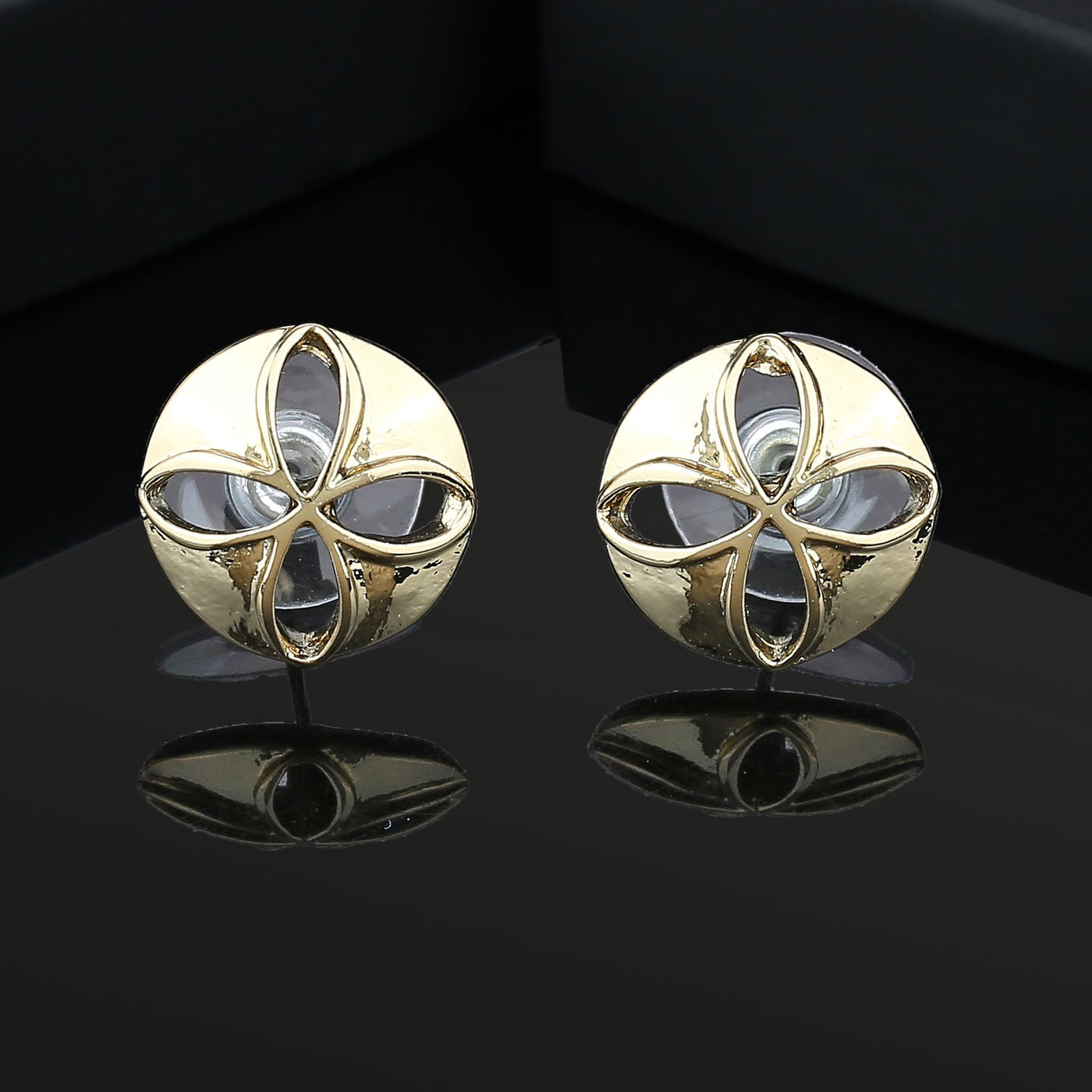 Estele Gold Plated Round Shape Stud With White Austrian crystal Stone Earrings