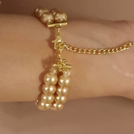 Estele - Gold Pearl Double Line Bracelet