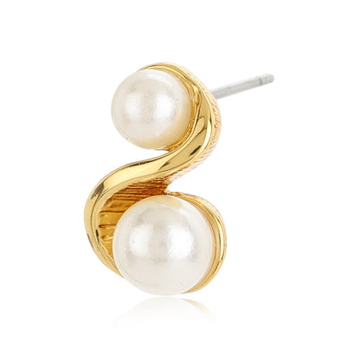 Gold Tone Plated Pearl Stud Earrings For Womens