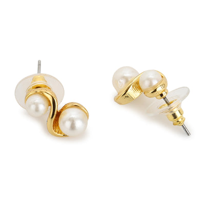 Gold Tone Plated Pearl Stud Earrings For Womens