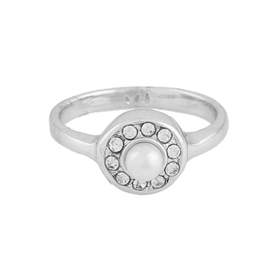 Estele Rhodium Plated Circular Shaped Finger Ring with Austrian Crystals & Pearl for Women