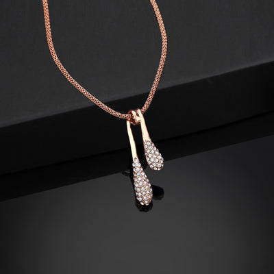 Estele Rose Gold Plated Twin Droplet shaped Pendant with Austrian Crystals for Women/Girls