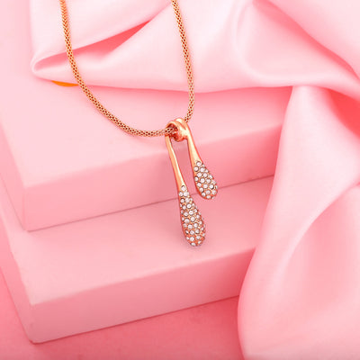 Estele Rose Gold Plated Twin Droplet shaped Pendant with Austrian Crystals for Women/Girls