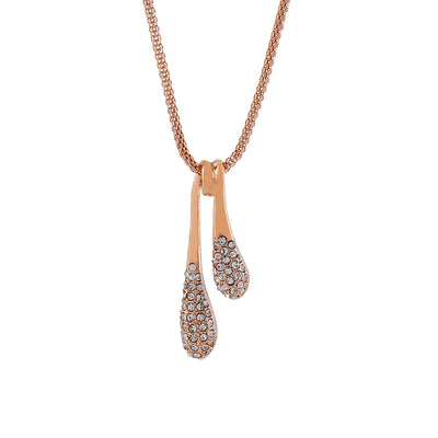 Estele Rose Gold Plated Twin Droplet shaped Pendant with Austrian Crystals for Women/Girls