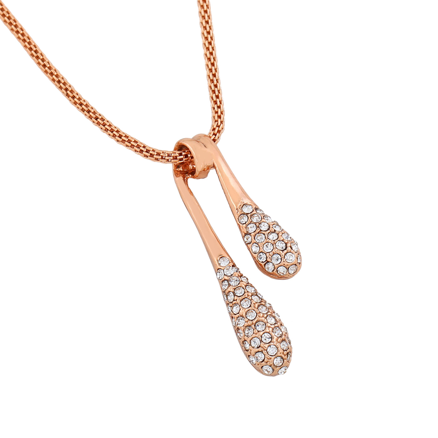 Estele Rose Gold Plated Twin Droplet shaped Pendant with Austrian Crystals for Women/Girls