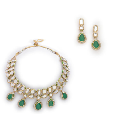 ESTELE - Traditional Polki and Emrald stones with American Diamond Necklace set for Women