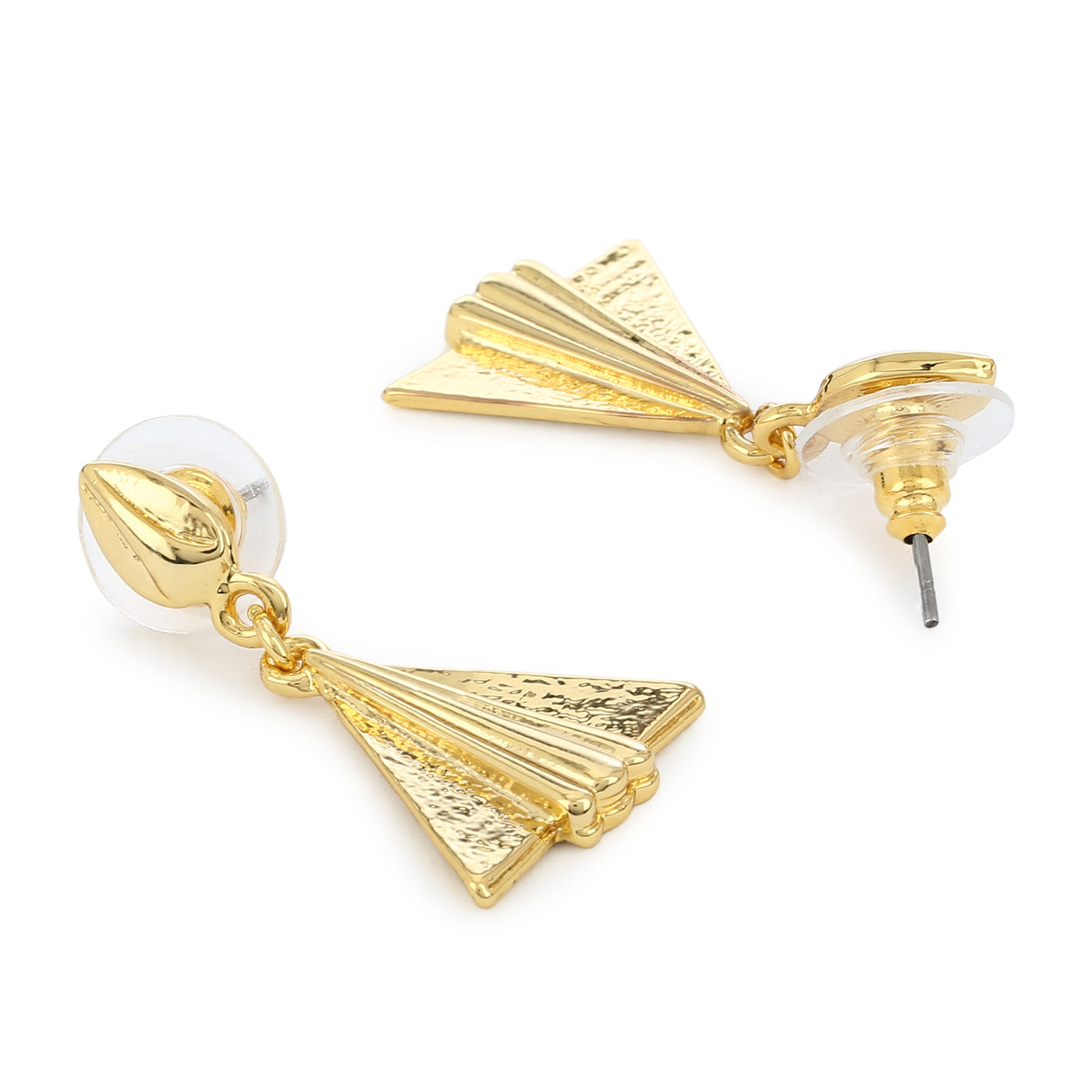 Gold Tone Plated Triangle Shaped Drop Earrings