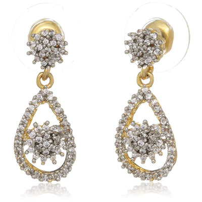 Estele  Gold And Silver Plated Floral Motif Drop Earrings for women