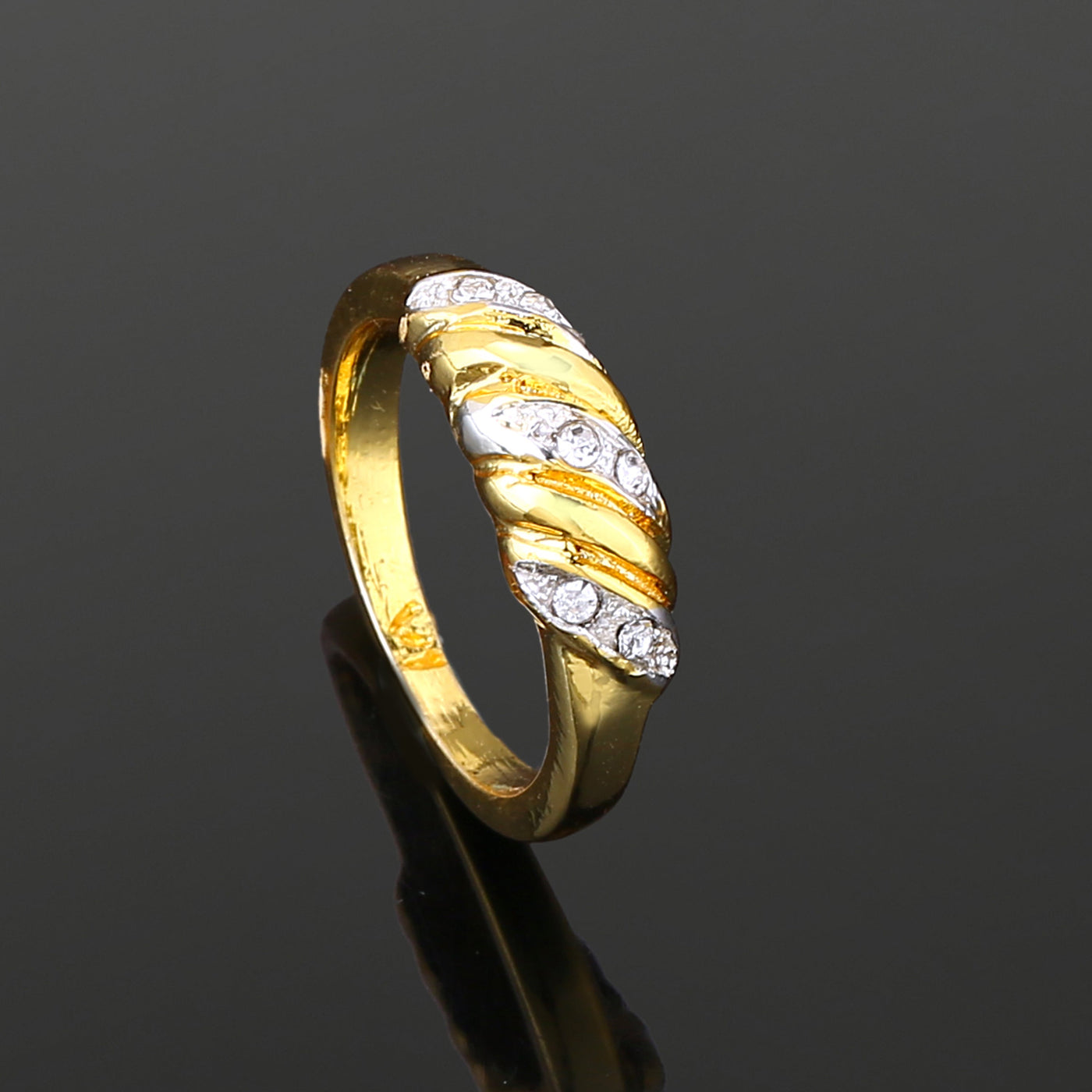 Estele Gold Plated Twisted Ring for Women with Crystals for Women