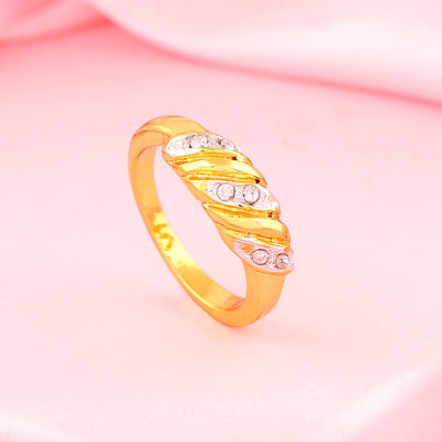 Estele Gold Plated Twisted Ring for Women with Crystals for Women