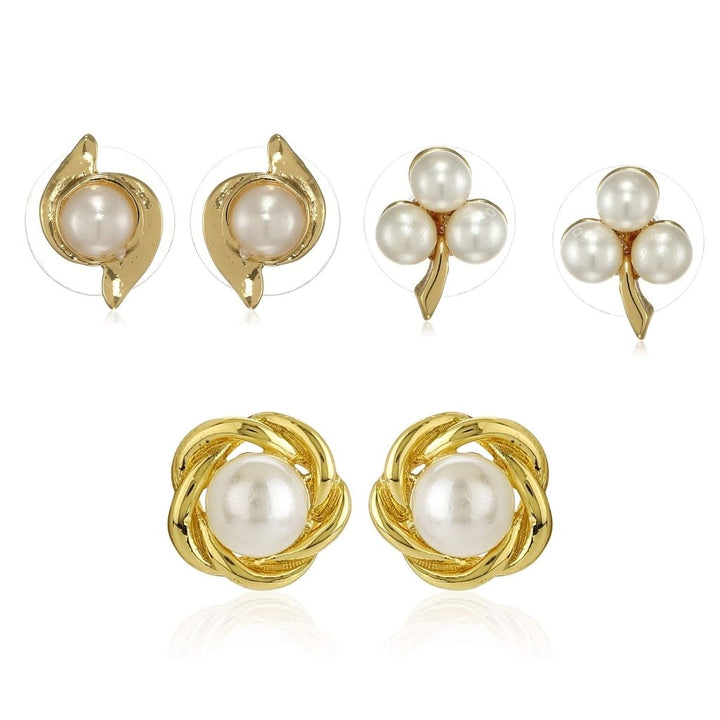 Estele Valentines Day Gift Pearl Stud Earrings Combo For Girls & Women