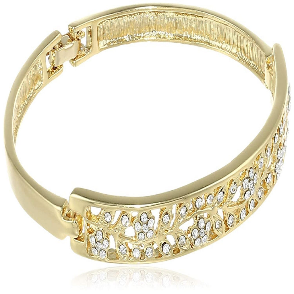 Estele Gold Plated White Stone Bangle Bracelet for Women