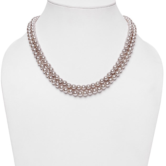 Estele Rhodium Plated- Purple Pearl Double Line Necklace for Women