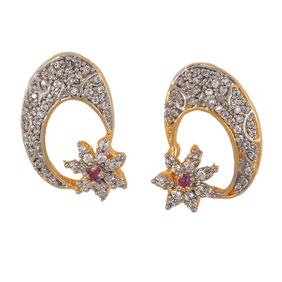 Estele  Gold Plated Star and Moon American Diamond Earrings for Women