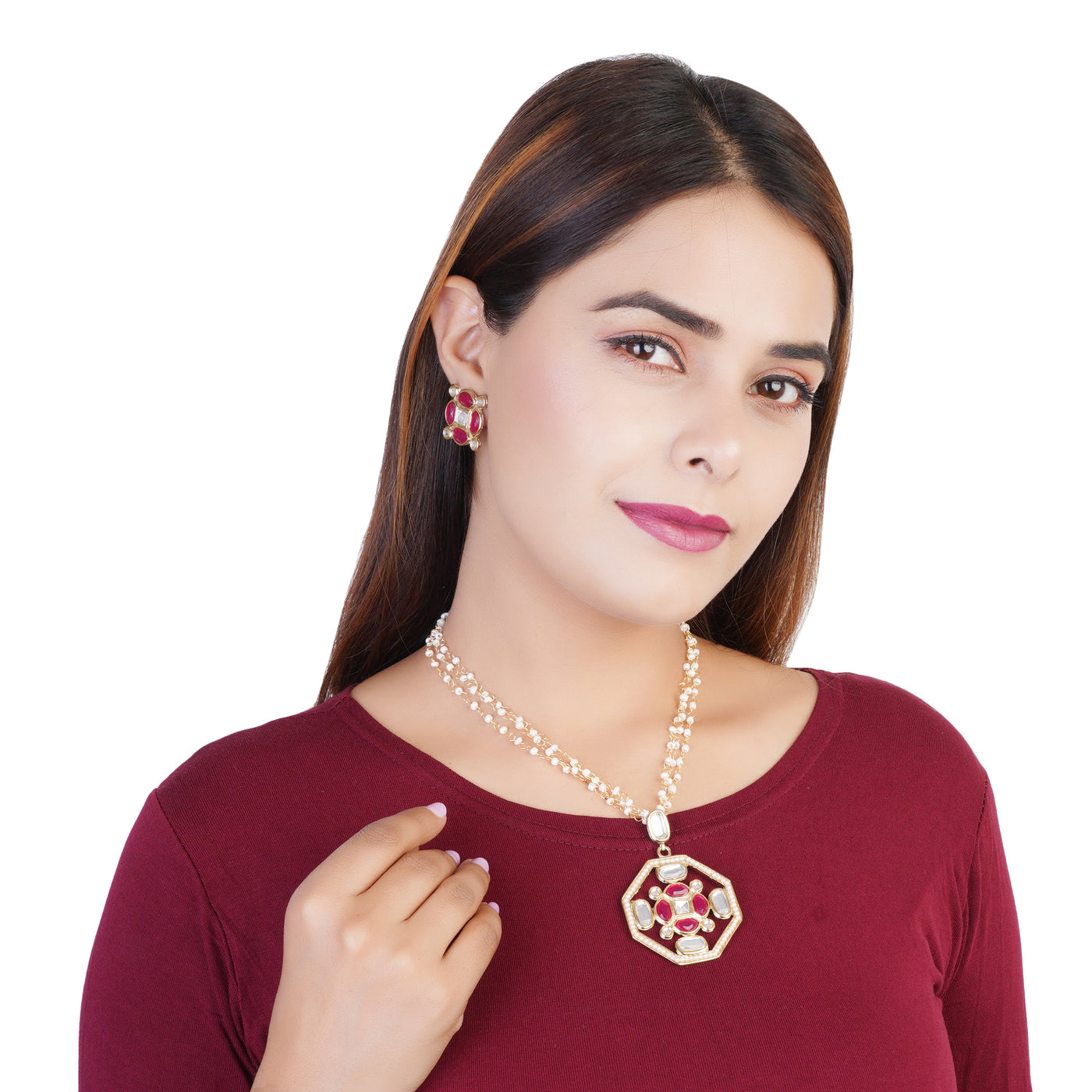 Polki Collection Pearl Gold-Plated Necklace set