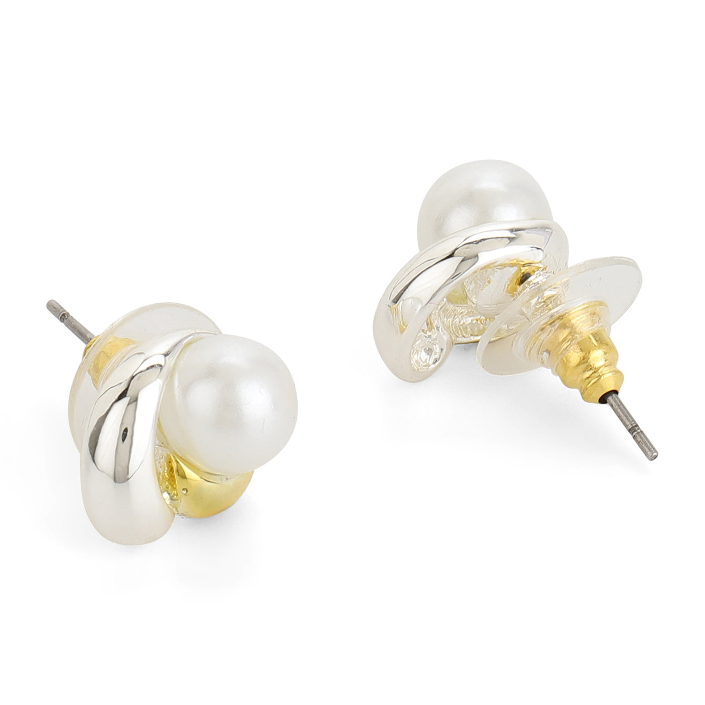 Gold Plated White Flux Pearl Stud Earrings