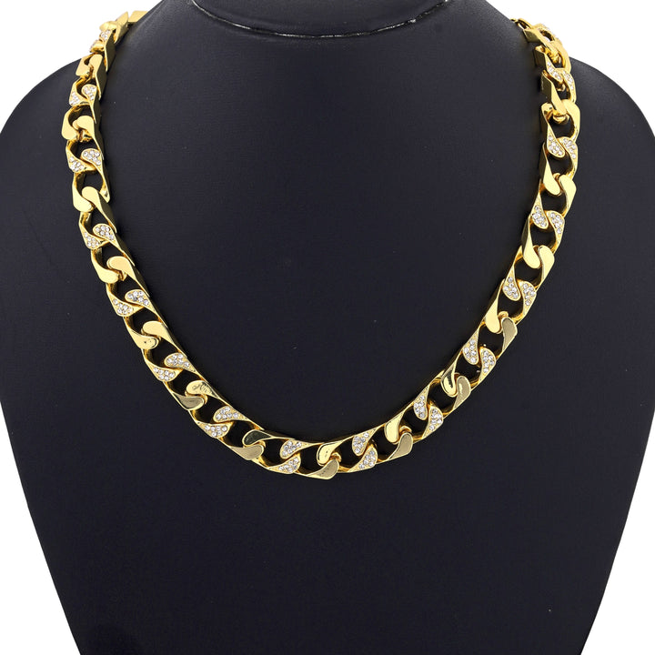Estele Gold Plated Attractive Cuban Necklace with Crystals for Men & Women