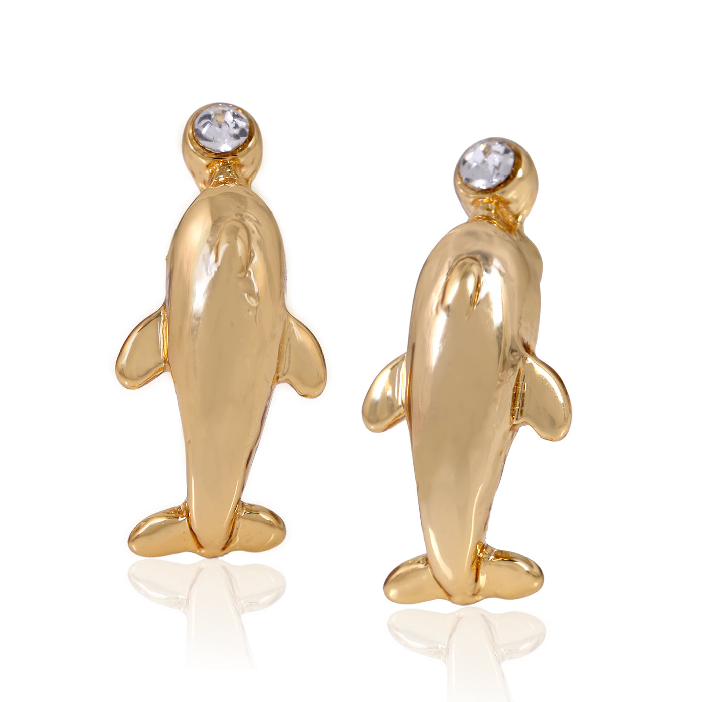 Gold Plated Opal Dolphins Stud Earrings