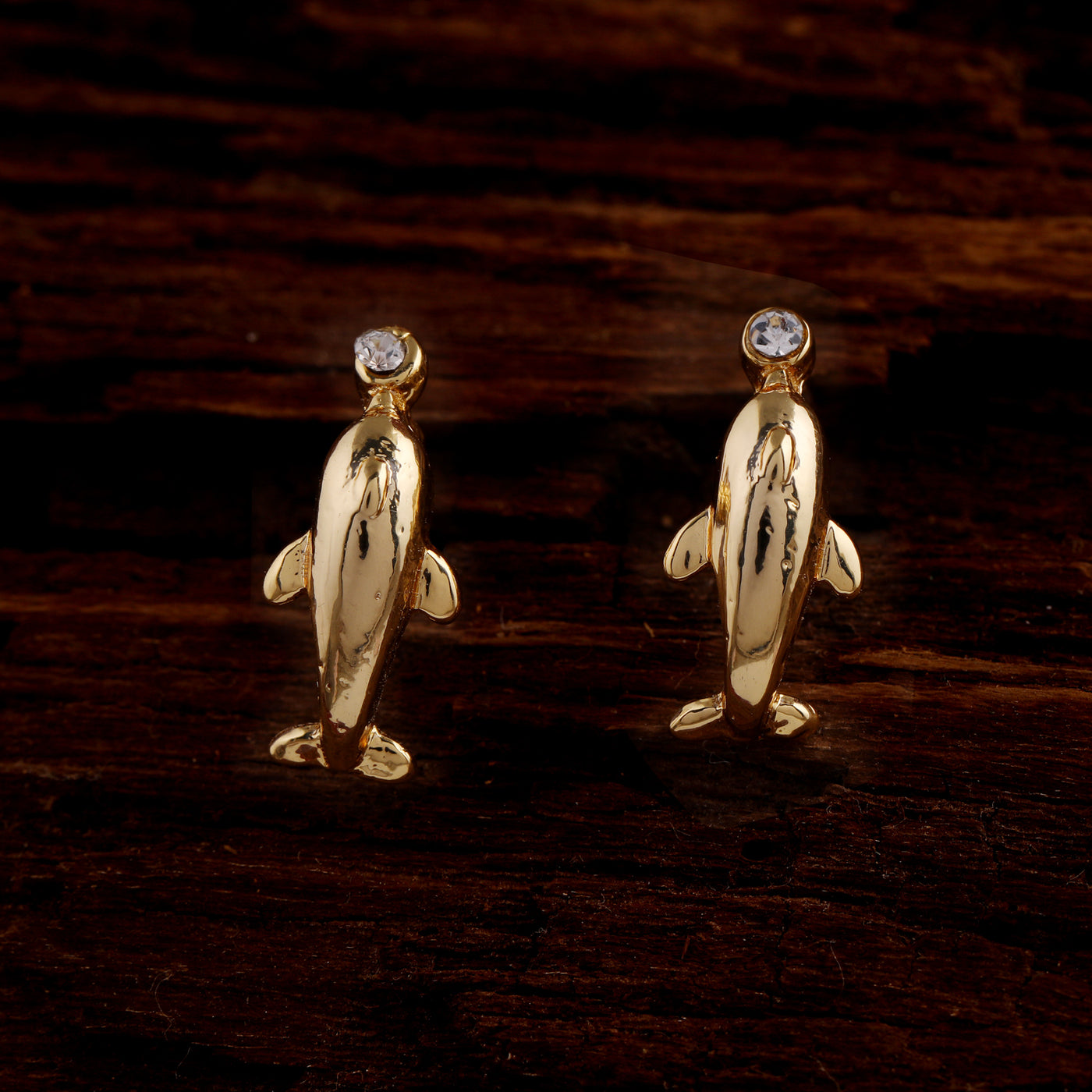 Gold Plated Opal Dolphins Stud Earrings