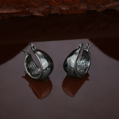 Black Enamel Silver Plated Stud Earrings For Womens